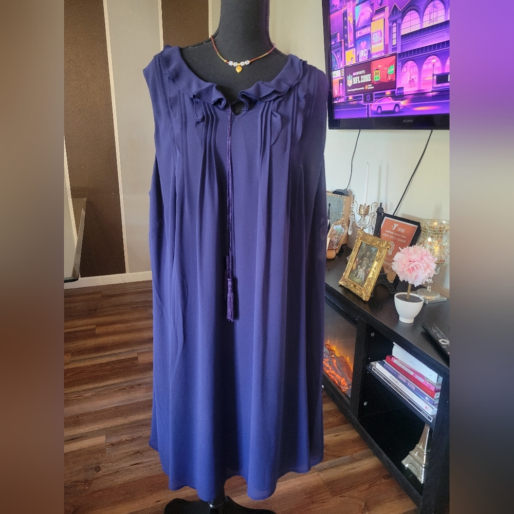 TOMMY HILFIGER Navy Blue  Tassel A-Line Sleeveless Dress Plus Size 2X - Picture 13 of 15